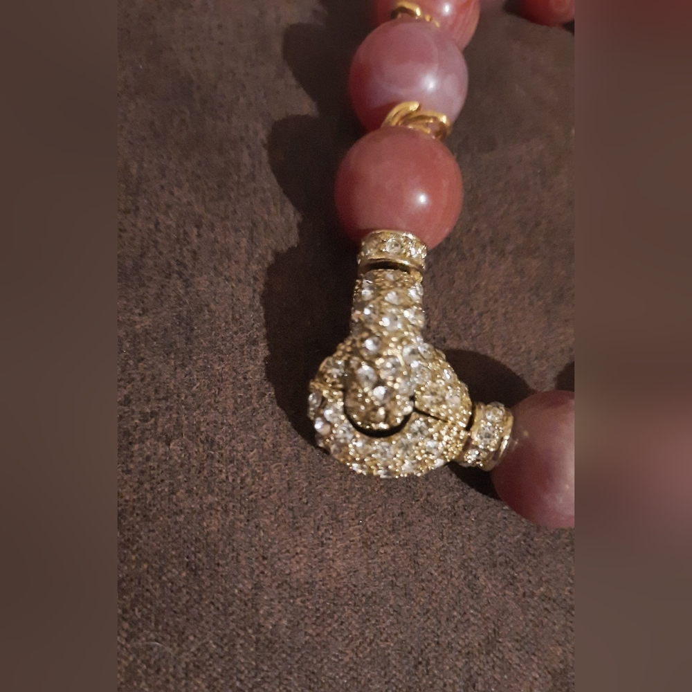 Banded agate set bead necklace pave crystal clasp matching gemstone earrings - Picture 8 of 16